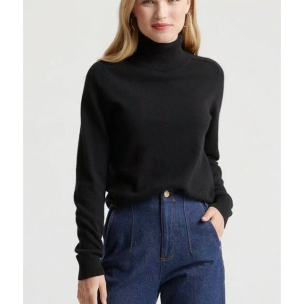 Quince Womens S NWT Mongolian Cashmere Turtleneck Sweater Black Quiet Lux